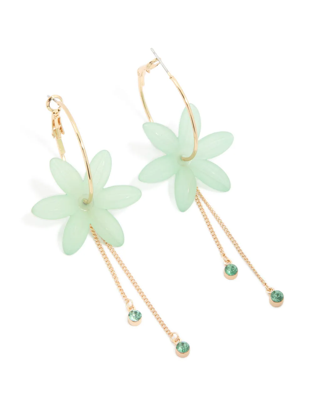 Gold Diamante Blue Flower Chain Drop Earrings sold by lovisa