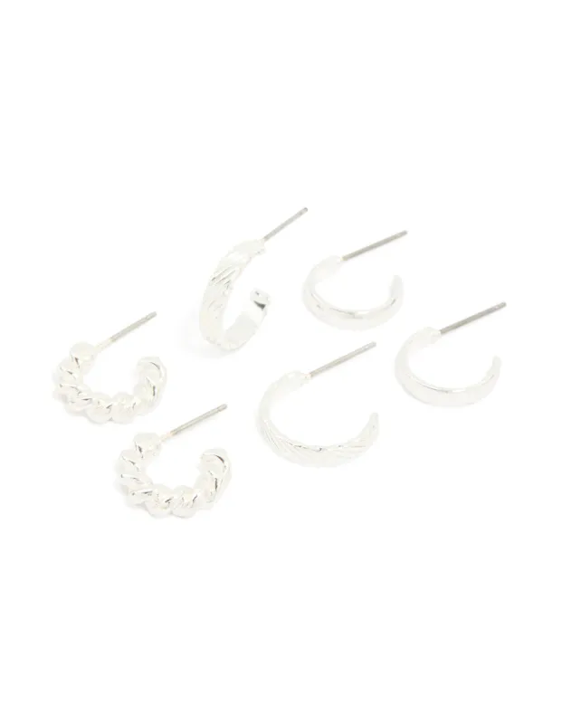 Silver Twisted & Textured Open Hoop Earrings 3-Pack sold by lovisa