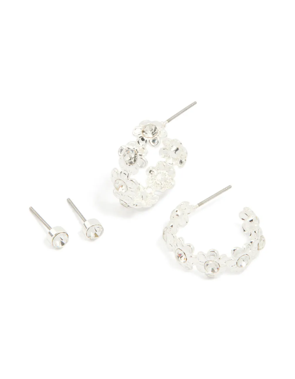 Silver Diamante Flower Hoop & Classic Stud Earrings 2-Pack sold by lovisa