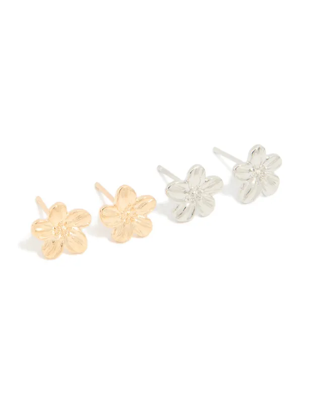 Mixed Metal Frangipani Flower Stud Earrings 2-Pack sold by lovisa