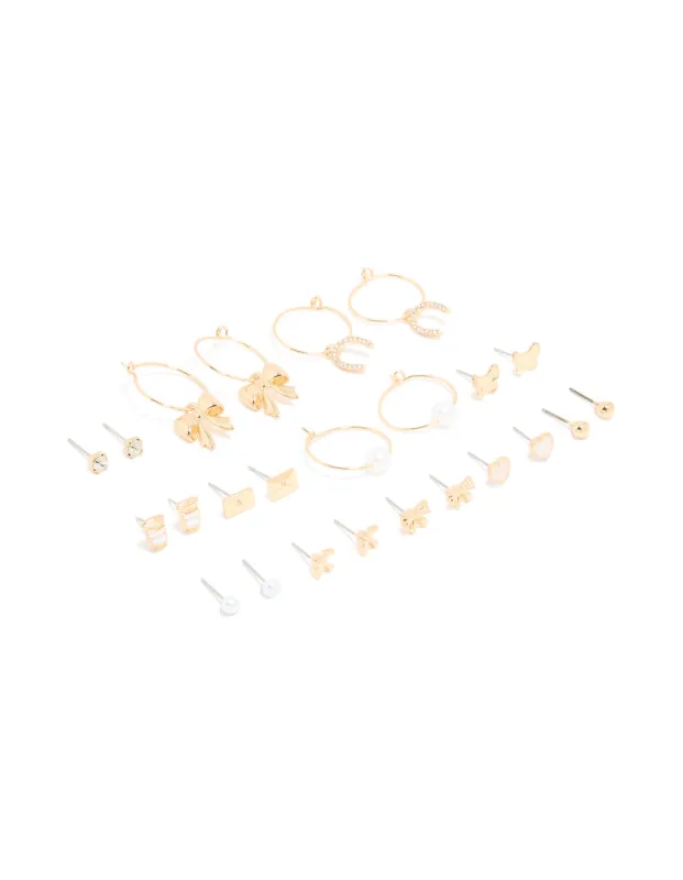 Gold Pearl Diamante & Coffee Earrings 12-Pack sold by lovisa