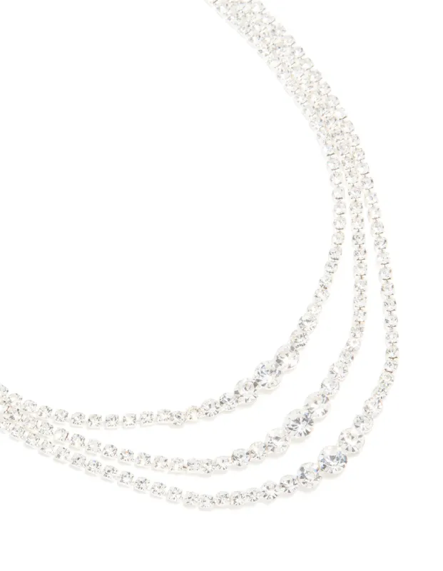 Silver Diamante Triple Layered Necklace sold by lovisa