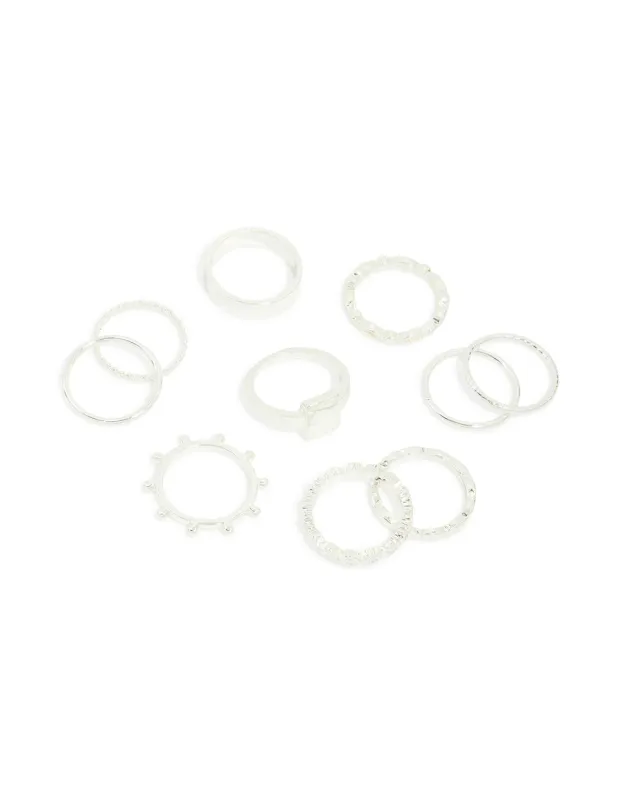 Silver Textured Signet Rings 10-Pack sold by lovisa