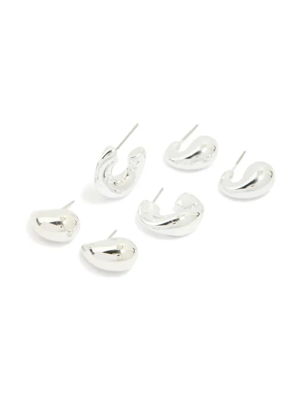 Silver Thick Bubble Stud Earrings 3-Pack sold by lovisa