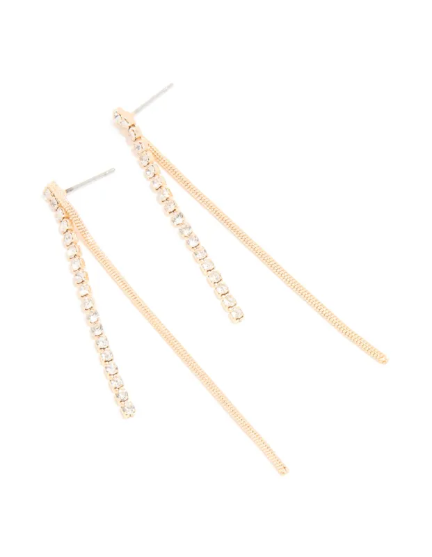 Gold Diamante Cup Chain & Snake Chain Drop Earrings sold by lovisa
