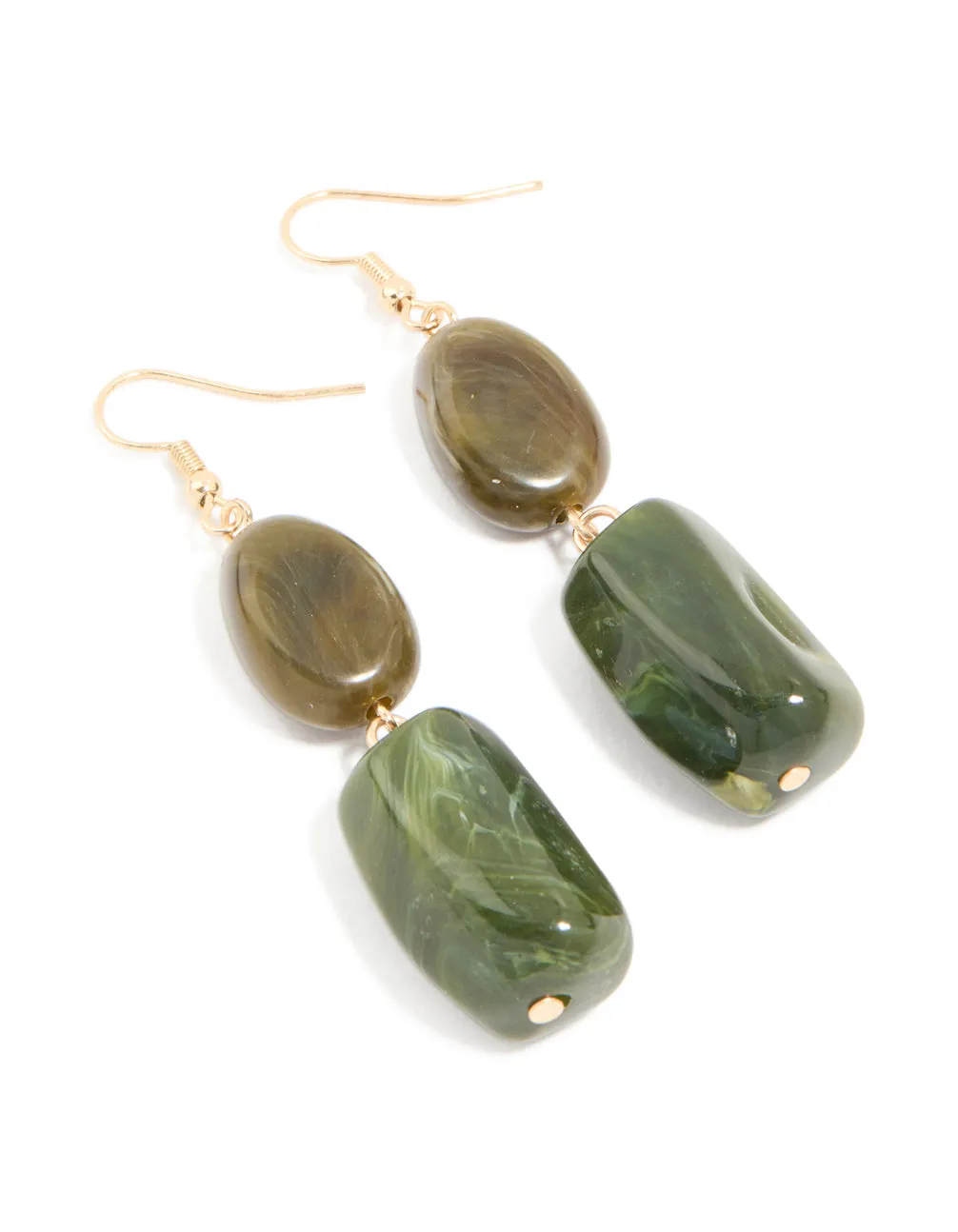 Gold Greend Beaded Rectangular Drop Earrings sold by lovisa