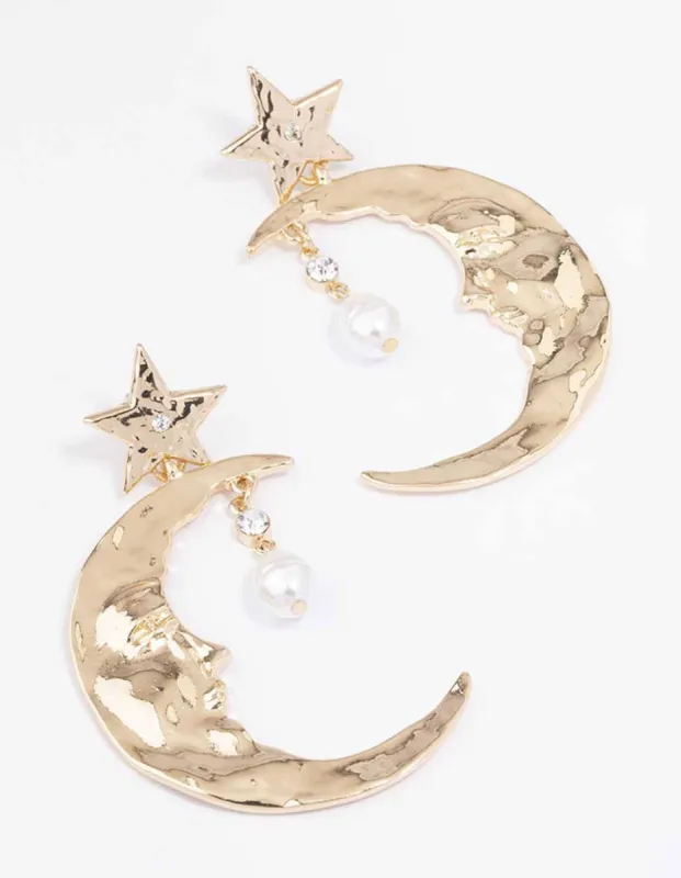 Gold Celestial Moon Drop Earrings sold by lovisa