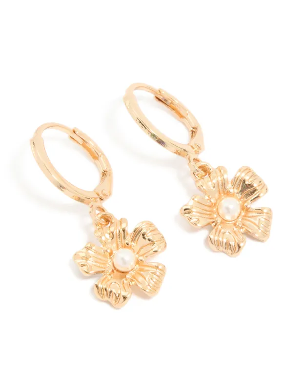 Gold Pearl Floral Drop Huggie Earrings sold by lovisa
