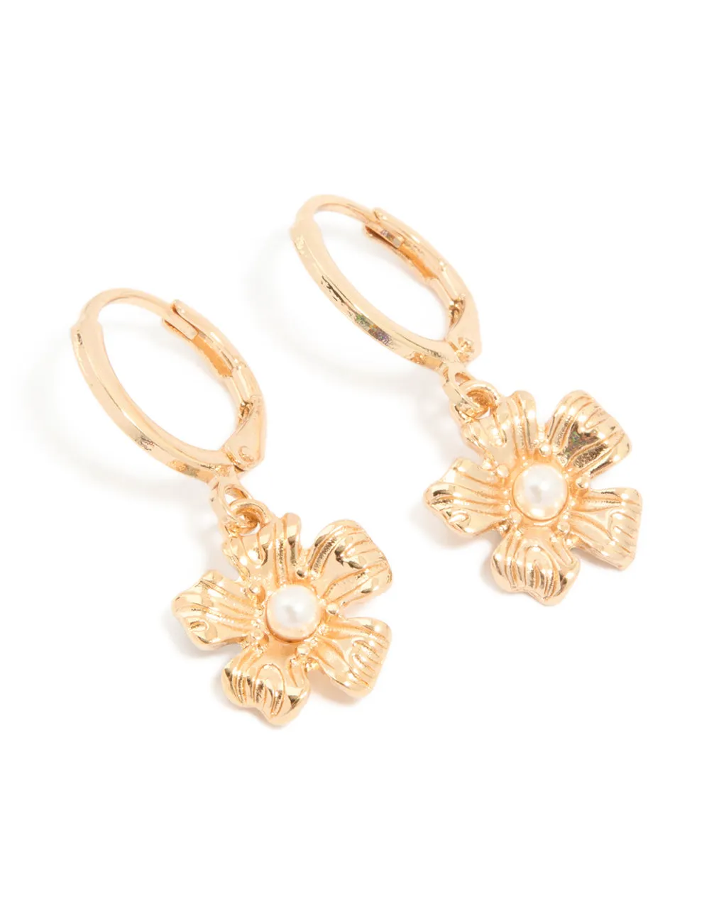 Gold Pearl Floral Drop Huggie Earrings sold by lovisa