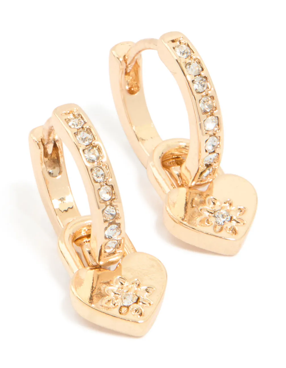 Gold Diamante Heart Drop Huggie Earrings sold by lovisa