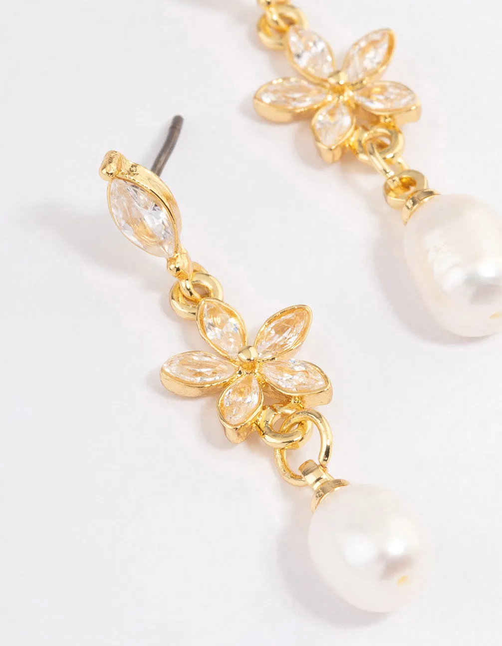 Gold Plated Cubic Zirconia Flower Freshwater Pearl Earrings sold by lovisa product image thumbnail 2