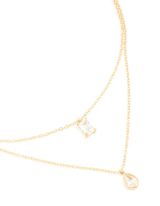 Waterproof Gold Plated Stainless Steel Cubic Zirconia Layered Necklace sold by lovisa