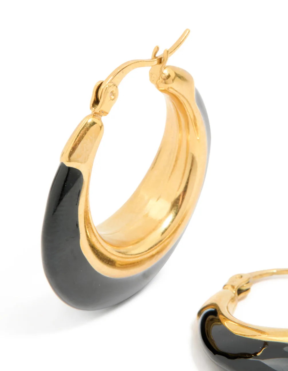 Waterproof Gold Plated Stainless Steel Black Enamel Short Hoop Earrings sold by lovisa product image thumbnail 2