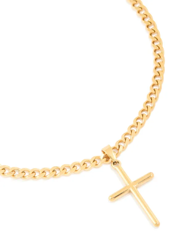 Waterproof Gold Plated Stainless Steel Smooth Plain Cross Necklace sold by lovisa