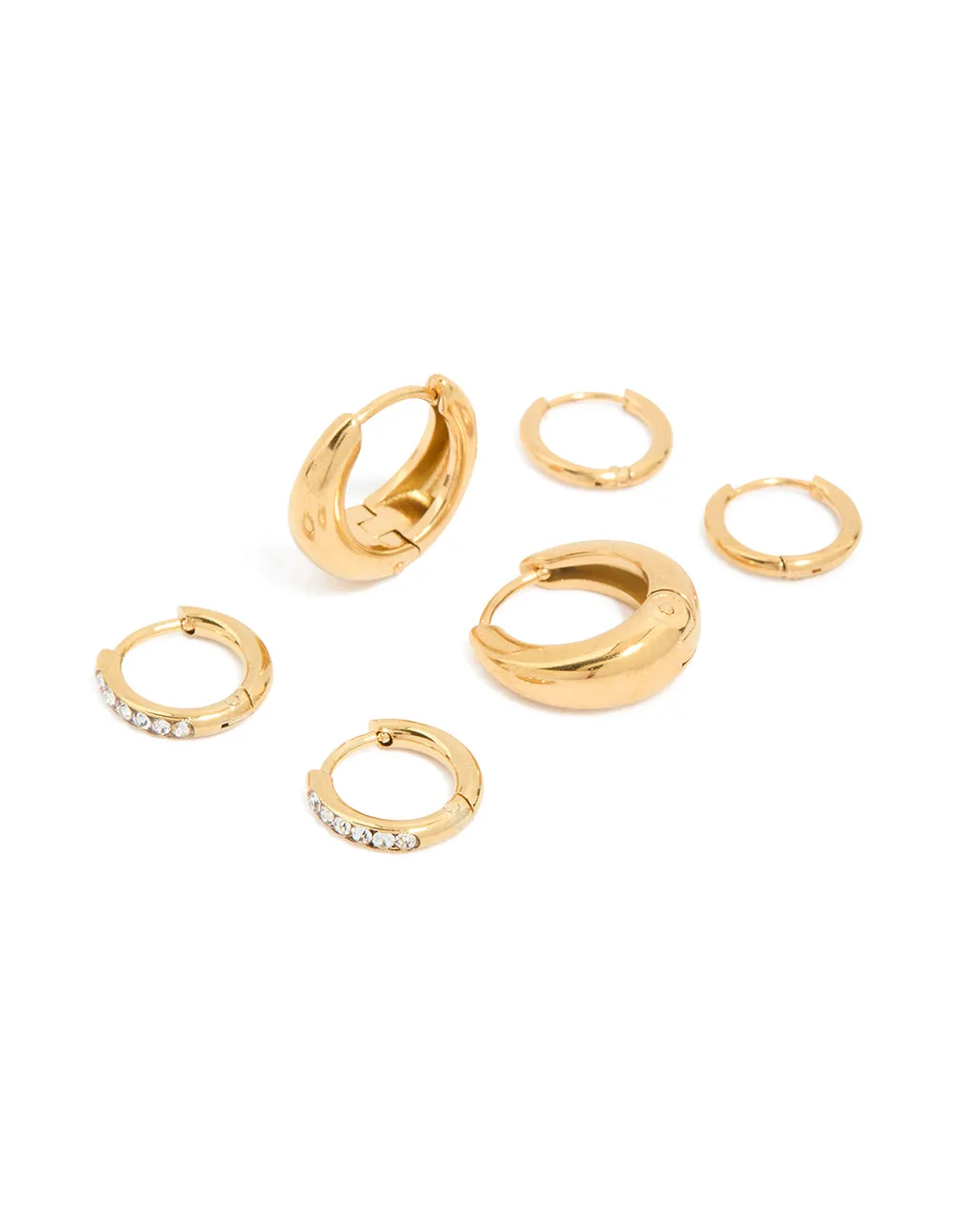 Waterproof Gold Plated Stainless Steel Cubic Zirconia Mix Huggie Earrings 3-Pack sold by lovisa