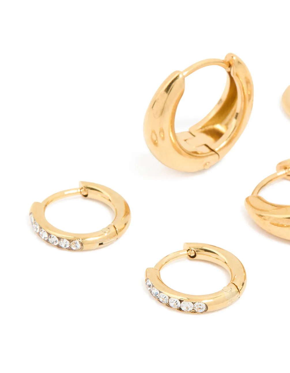 Waterproof Gold Plated Stainless Steel Cubic Zirconia Mix Huggie Earrings 3-Pack sold by lovisa product image thumbnail 2