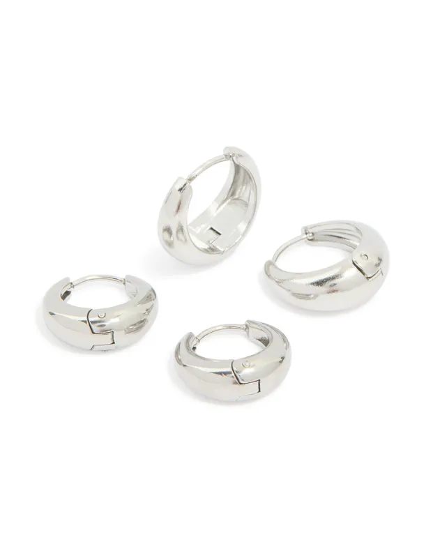 Waterproof Stainless Steel Thick Oval Huggie Earrings 2-Pack sold by lovisa