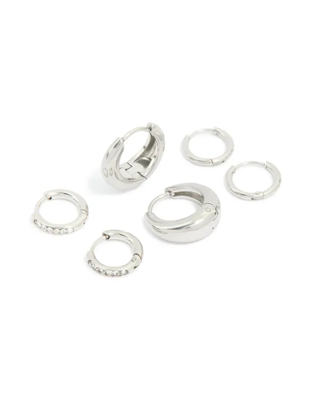 Waterproof Stainless Steel Cubic Zirconia Mix Huggie Earrings 3-Pack made by lovisa