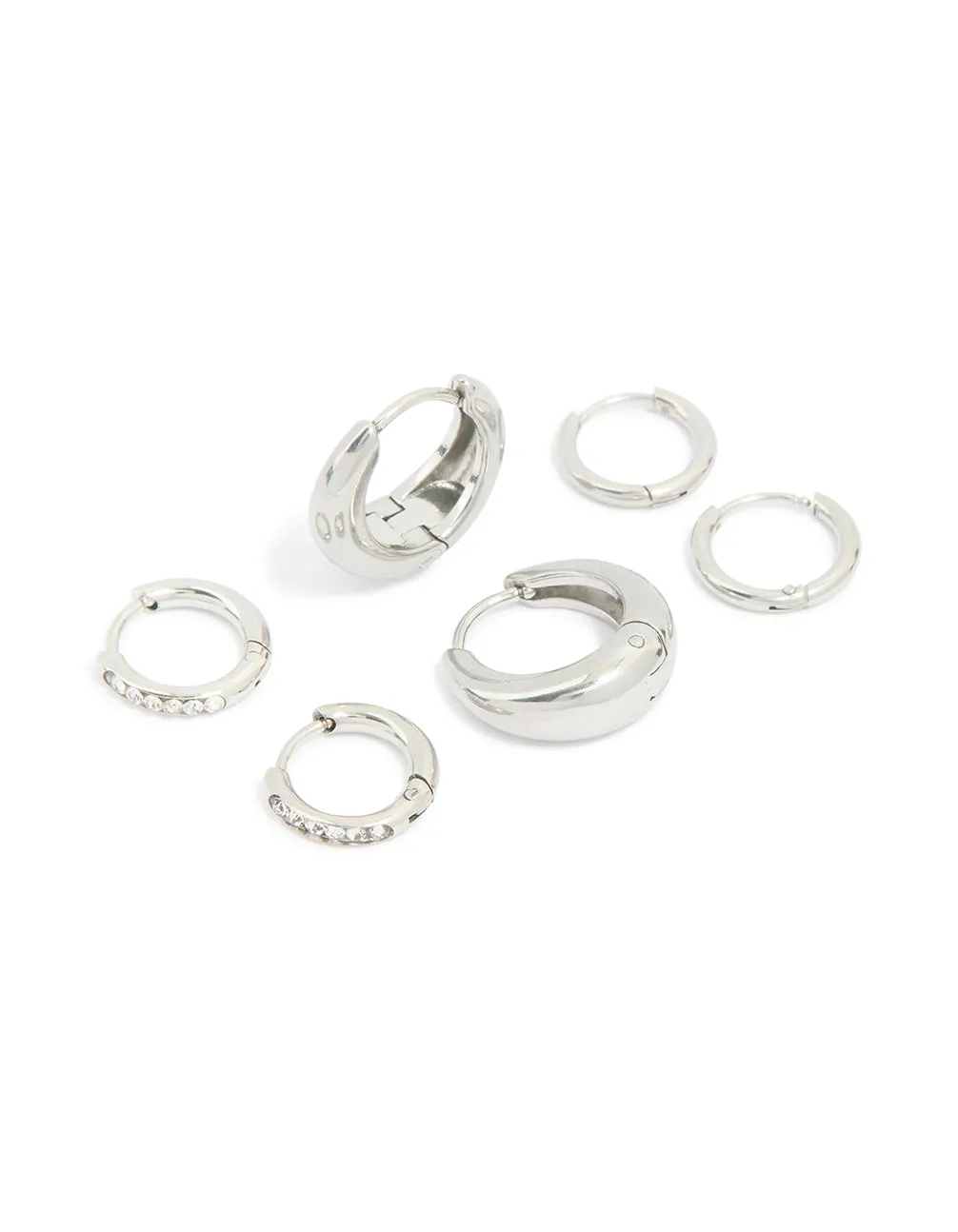 Waterproof Stainless Steel Cubic Zirconia Mix Huggie Earrings 3-Pack sold by lovisa