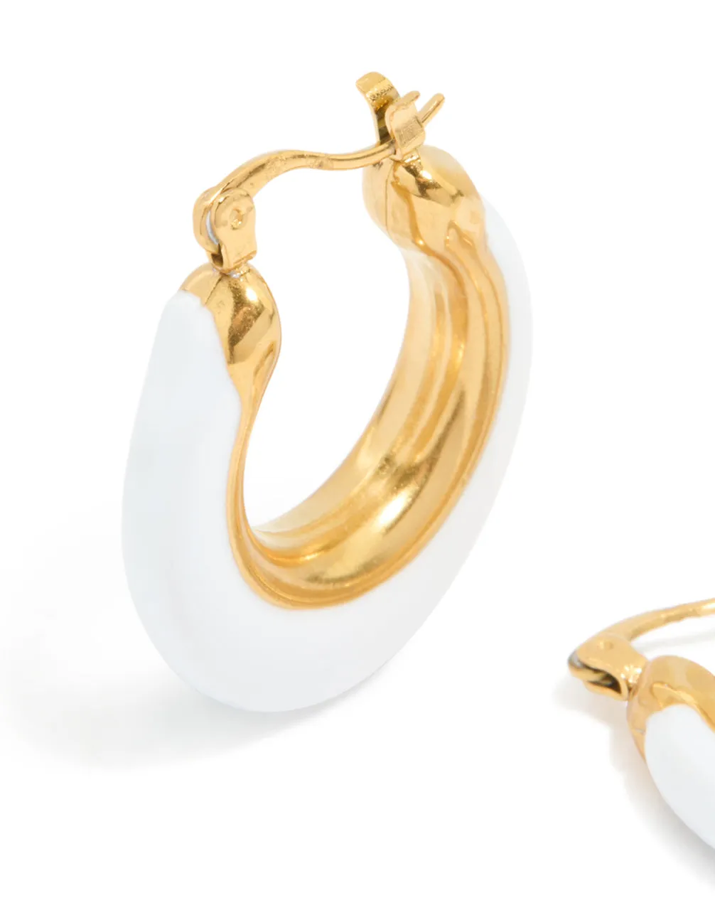 Waterproof Gold Plated Stainless Steel White Enamel Long Hoop Earrings sold by lovisa product image thumbnail 2