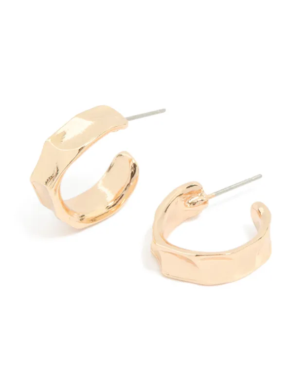 Gold Hammered Open Hoop Earrings sold by lovisa