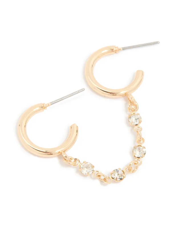 Gold Double Hoop Chain Earring made by lovisa