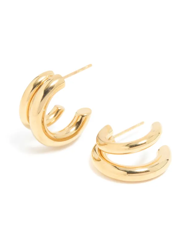 Waterproof Gold Plated Stainless Steel Double Illusion Open Hoop Earrings made by lovisa