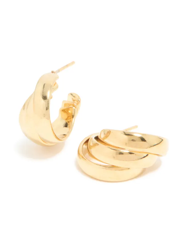 Waterproof Gold Plated Stainless Steel Triple Wrapped Illusion Hoop Earrings made by lovisa