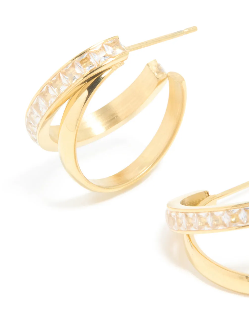 Waterproof Gold Plated Stainless Steel Cubic Zirconia Double Illusion Hoop Earrings sold by lovisa product image thumbnail 2