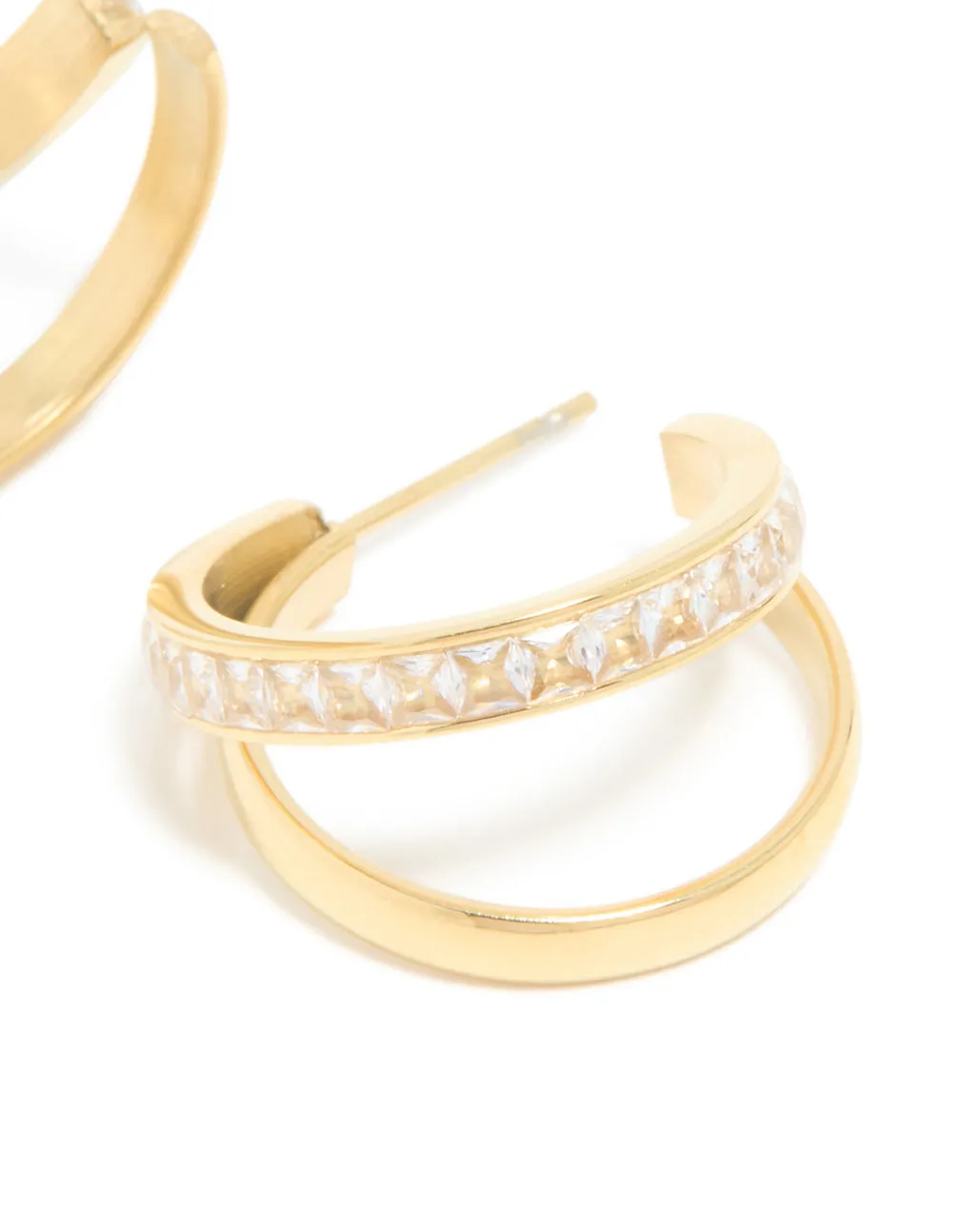 Waterproof Gold Plated Stainless Steel Cubic Zirconia Double Illusion Hoop Earrings sold by lovisa product image thumbnail 3
