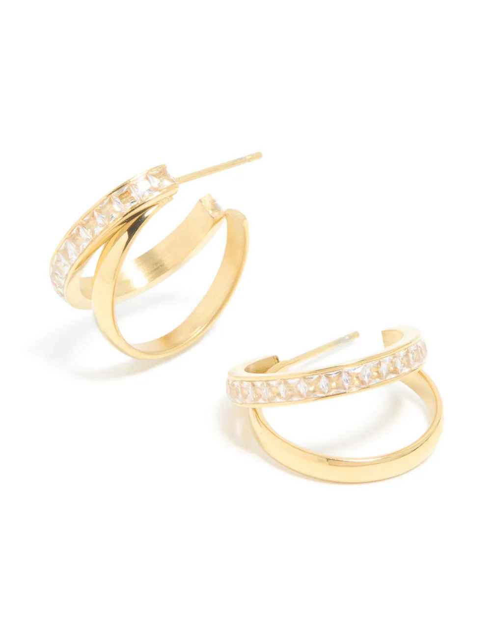 Waterproof Gold Plated Stainless Steel Cubic Zirconia Double Illusion Hoop Earrings sold by lovisa