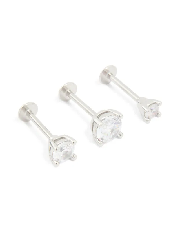 Surgical Steel Cubic Zirconia Graduated Flat Back Earrings 3-Pack sold by lovisa