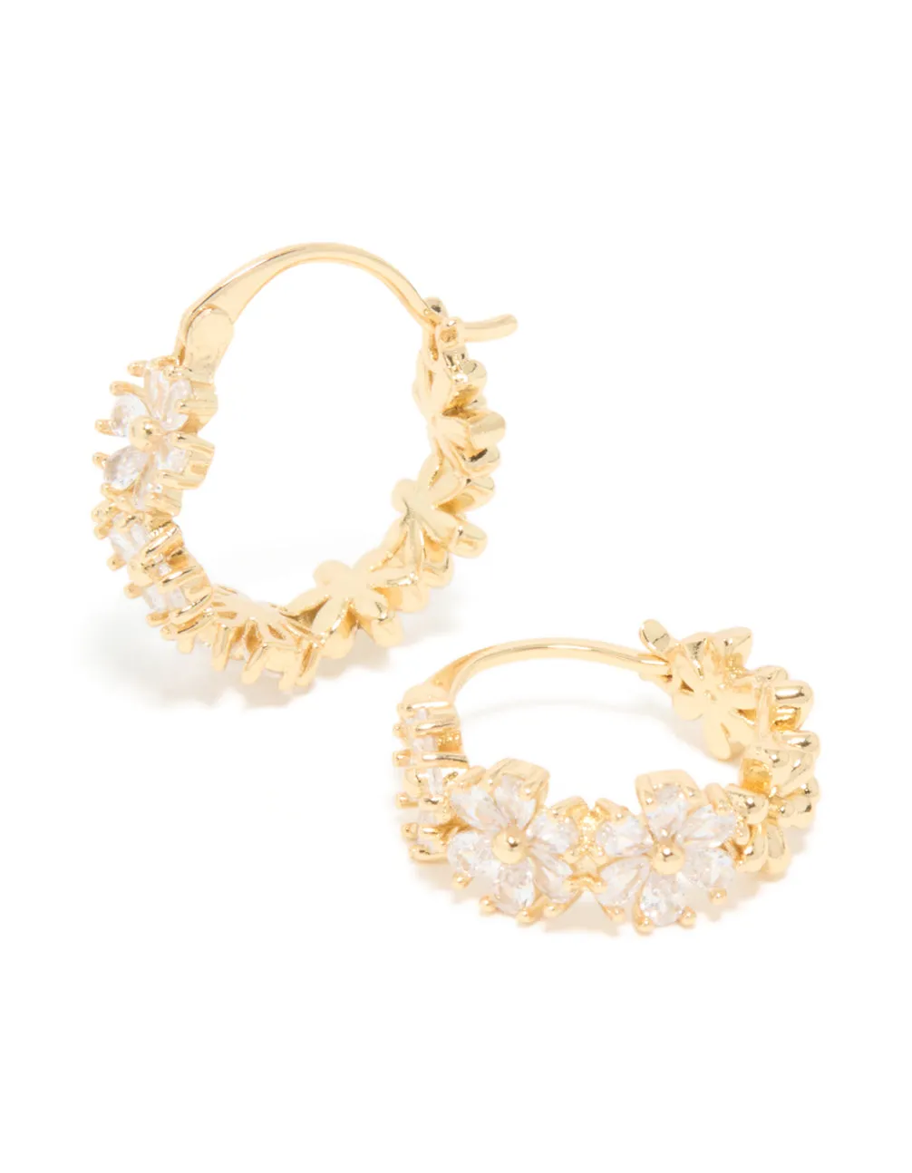 Gold Plated Cubic Zirconia Flower Hoop Earrings sold by lovisa
