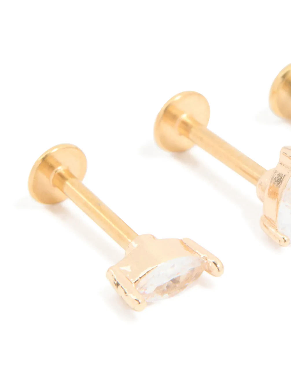 Gold Plated Surgical Steel Cubic Zirconia Leaf Flat Back Earrings 3-Pack sold by lovisa product image thumbnail 2