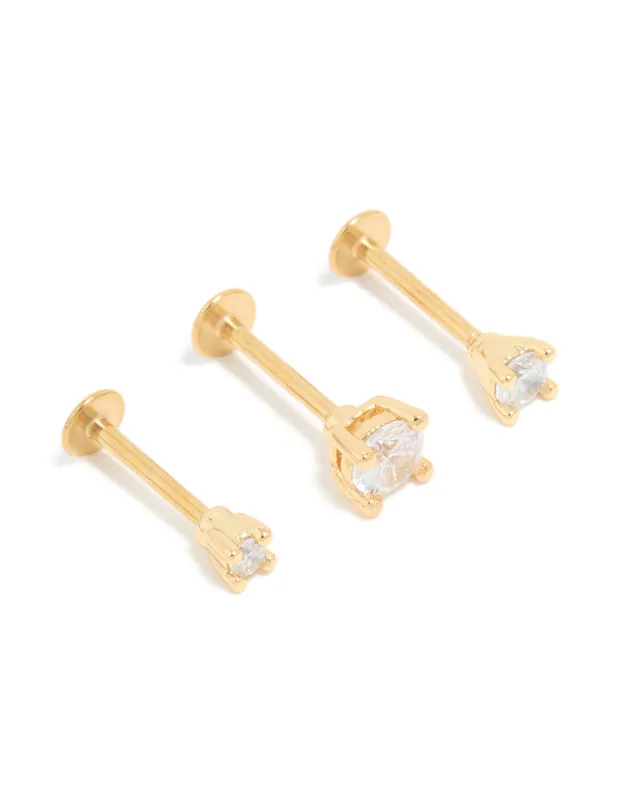 Gold Plated Surgical Steel Cubic Zirconia Flat Back Studs 3-Pack sold by lovisa