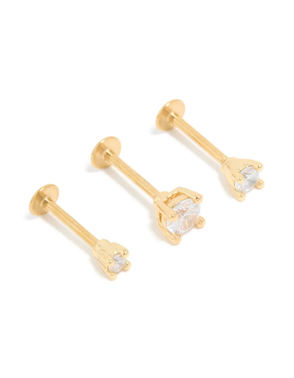 Gold Plated Surgical Steel Cubic Zirconia Flat Back Studs 3-Pack sold by lovisa