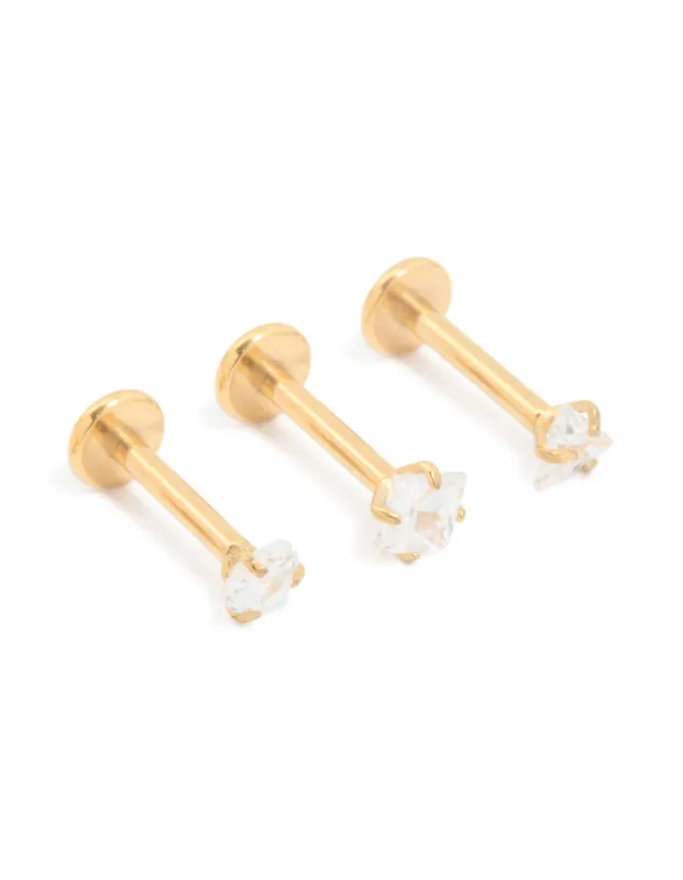 Gold Plated Surgical Steel Cubic Zirconia Flat Back Earrings 3-Pack sold by lovisa