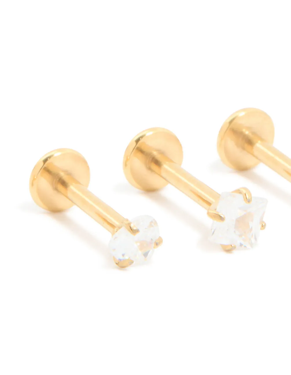 Gold Plated Surgical Steel Cubic Zirconia Flat Back Earrings 3-Pack sold by lovisa product image thumbnail 2