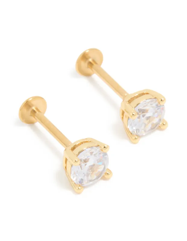 Gold Plated Surgical Steel 5mm Cubic Zirconia Flat Back Studs sold by lovisa