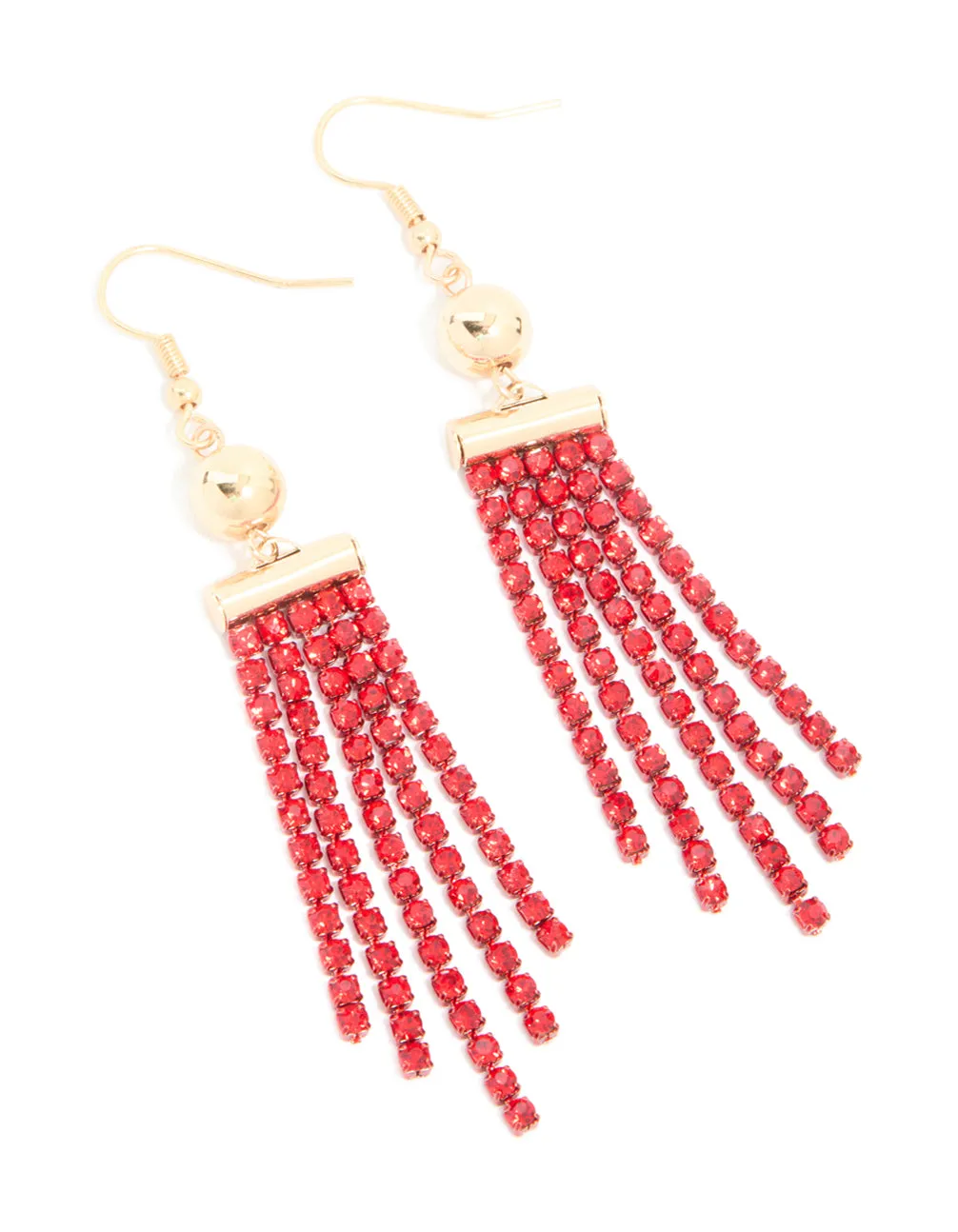 Gold Red Diamante Ball Cup Chain Drop Earrings sold by lovisa