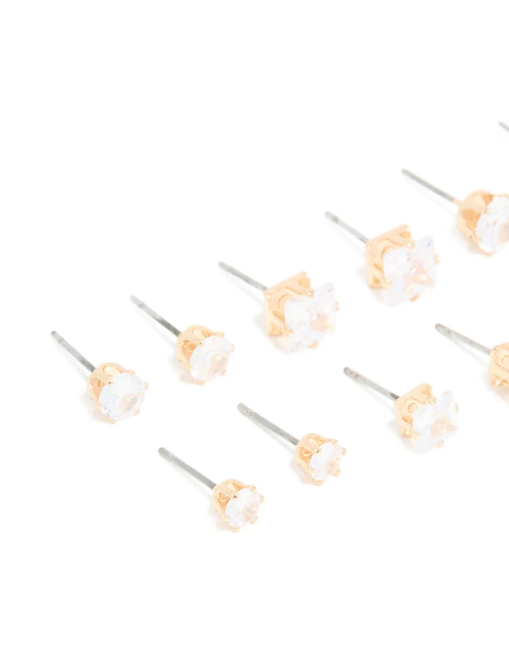 Gold Cubic Zirconia Multi-Sized Stud Earrings 6-Pack sold by lovisa product image thumbnail 2