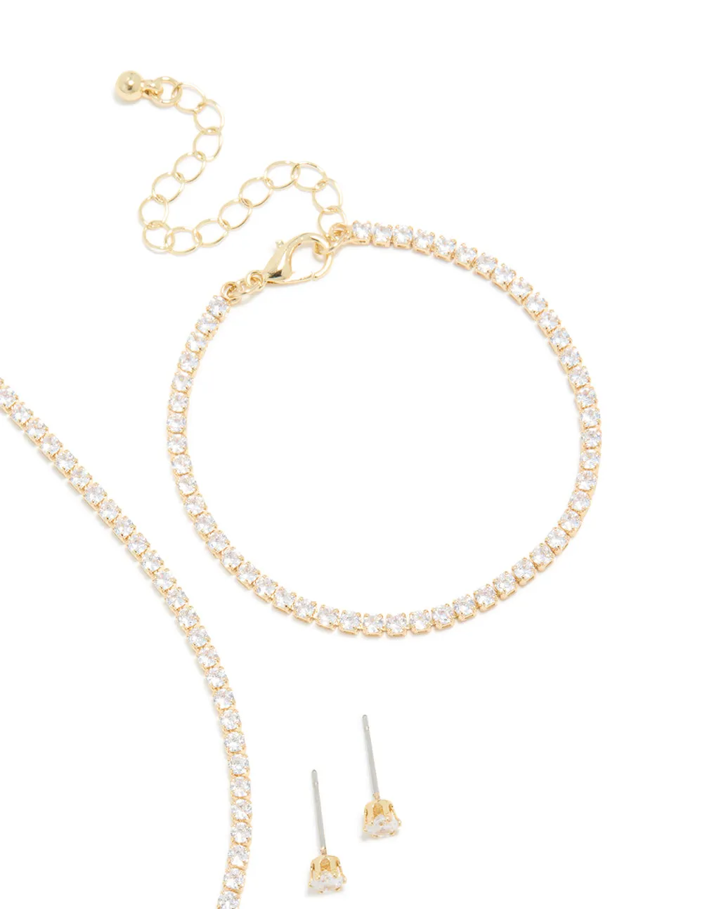 Gold Cubic Zirconia Tennis Necklace, Bracelet & Earrings Set sold by lovisa product image thumbnail 3