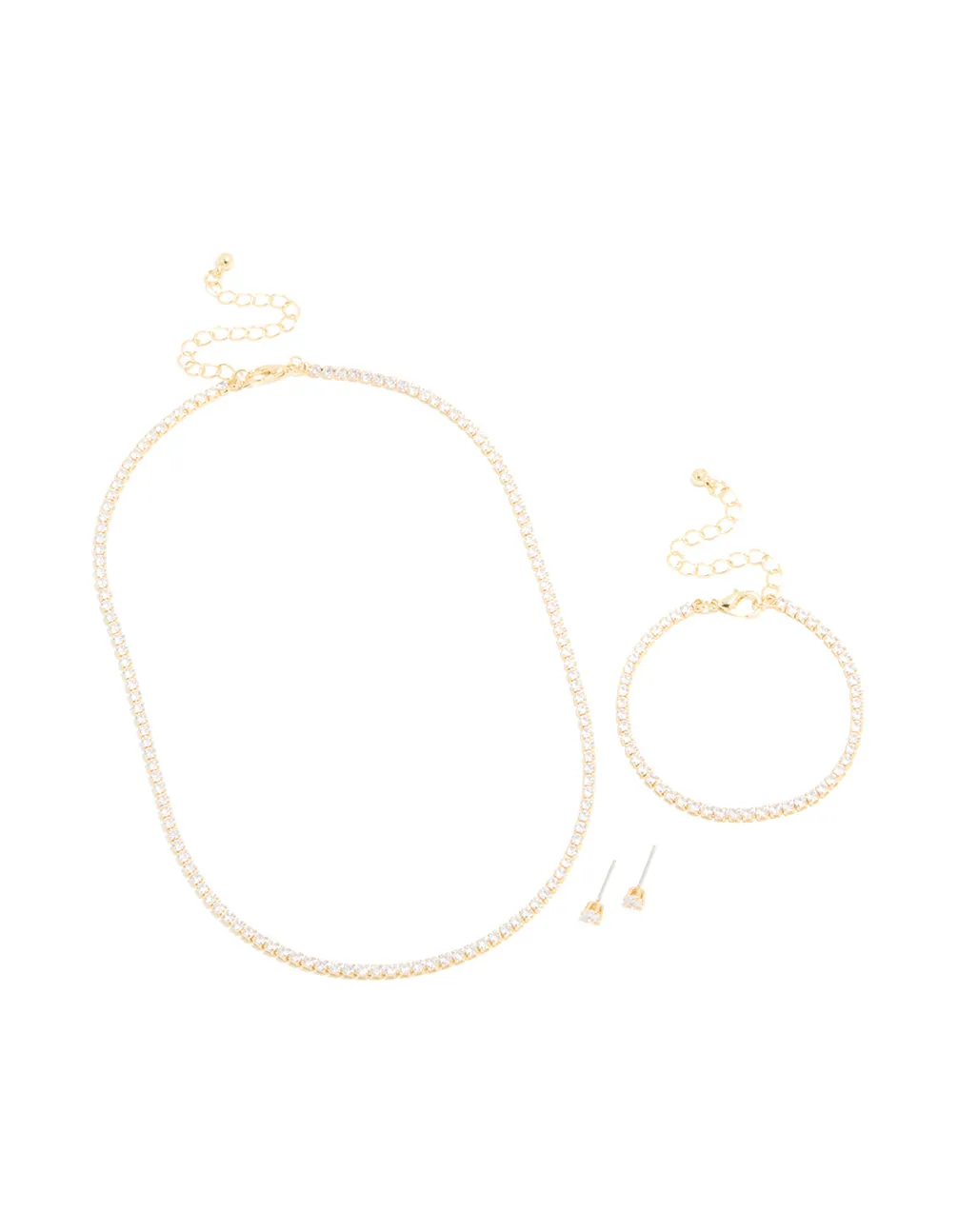 Gold Cubic Zirconia Tennis Necklace, Bracelet & Earrings Set sold by lovisa product image thumbnail 2