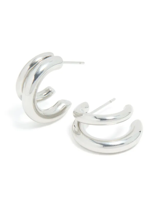 Waterproof Stainless Steel Double Illusion Open Hoop Earrings made by lovisa