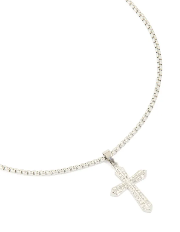 Waterproof Stainless Steel Pavé Cubic Zirconia Cross Necklace sold by lovisa