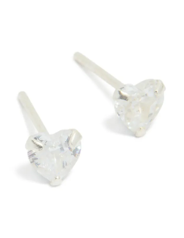 Sterling Silver Cubic Zirconia Heart Stud Earrings sold by lovisa