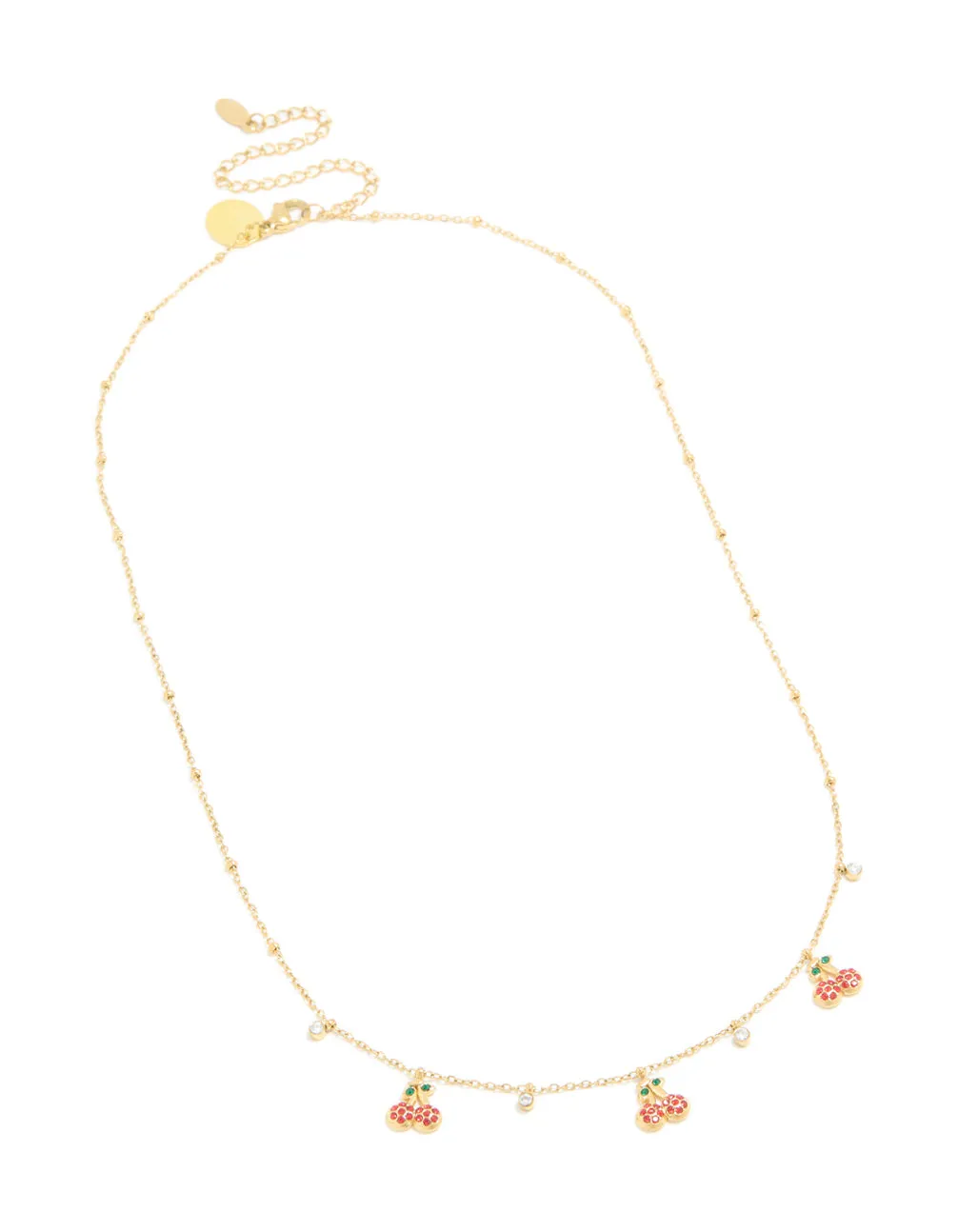 Waterproof Gold Plated Stainless Steel Diamante Circle & Cherry Charms Necklace sold by lovisa product image thumbnail 2