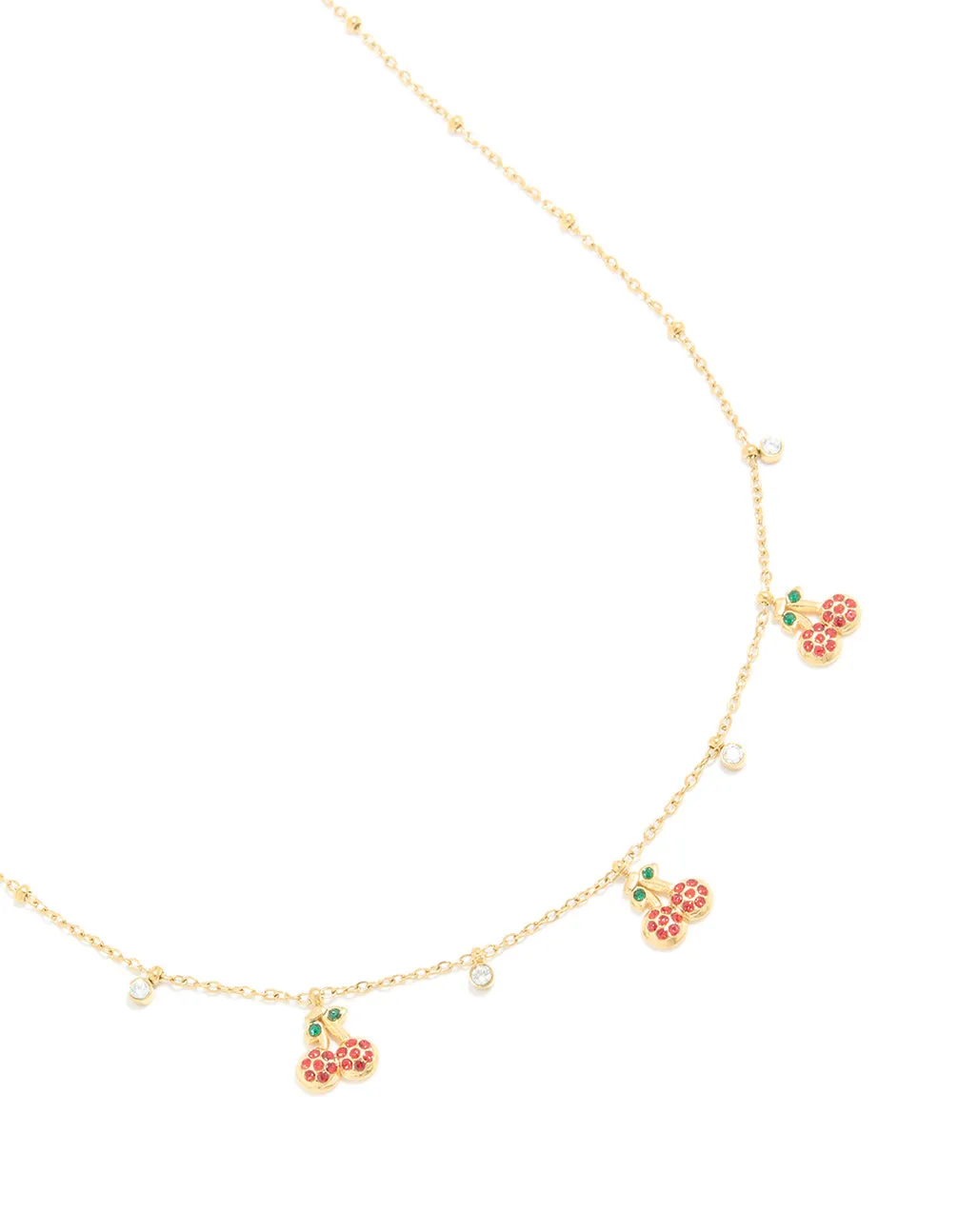 Waterproof Gold Plated Stainless Steel Diamante Circle & Cherry Charms Necklace sold by lovisa