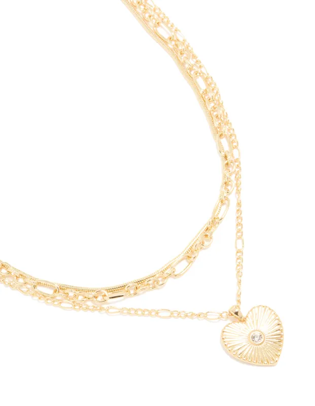 Gold Plated Diamante Heart & Chain Layered Necklace sold by lovisa