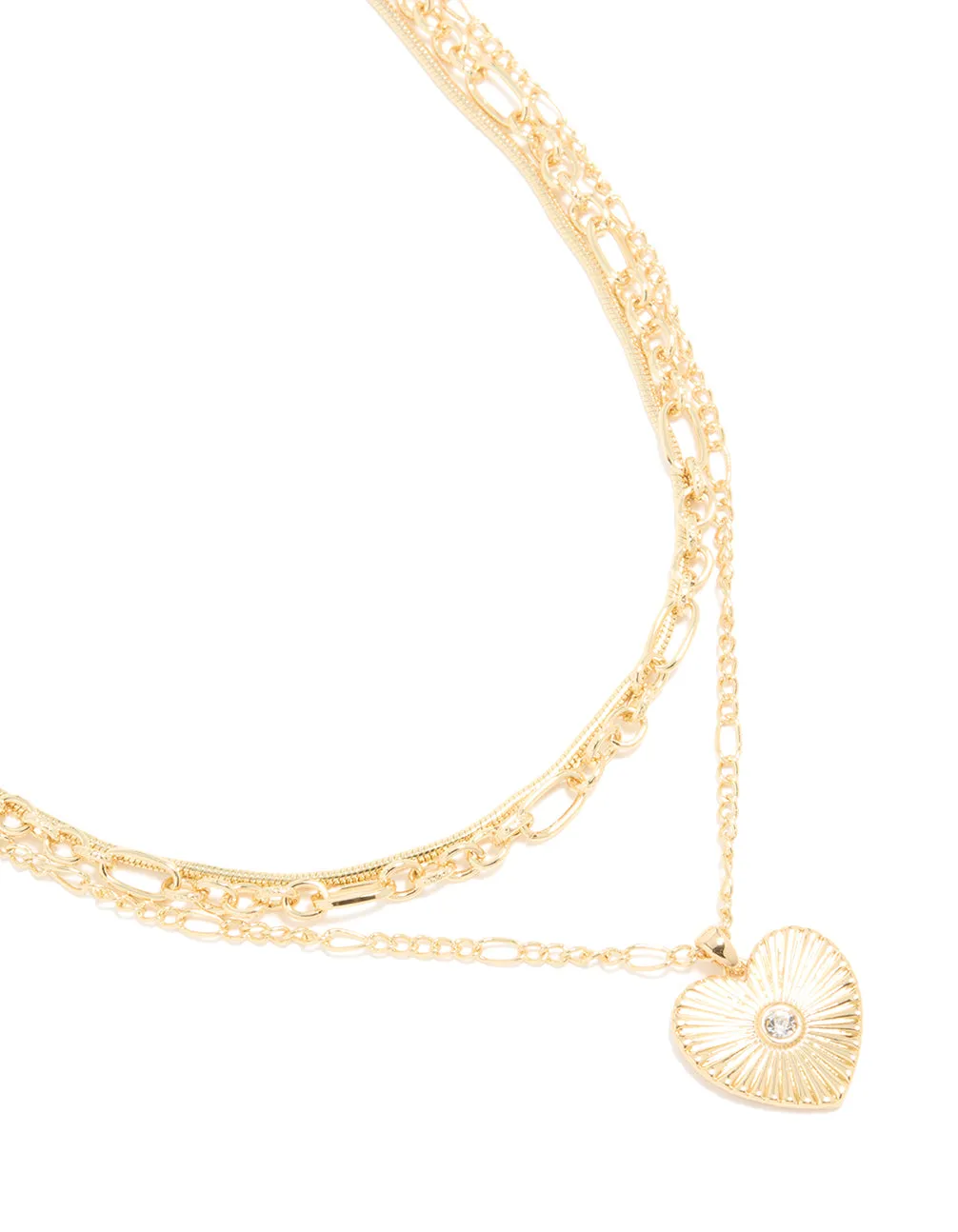 Gold Plated Diamante Heart & Chain Layered Necklace sold by lovisa